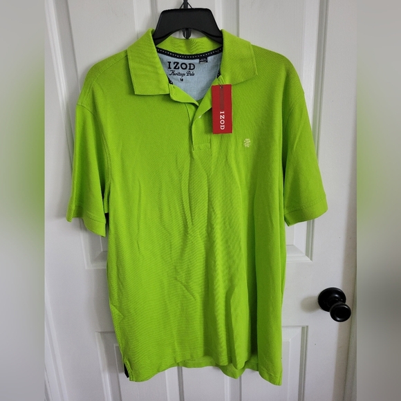 NWT Izod Men’s Lime Green Solid Heritage Polo Size Medium - Picture 1 of 8